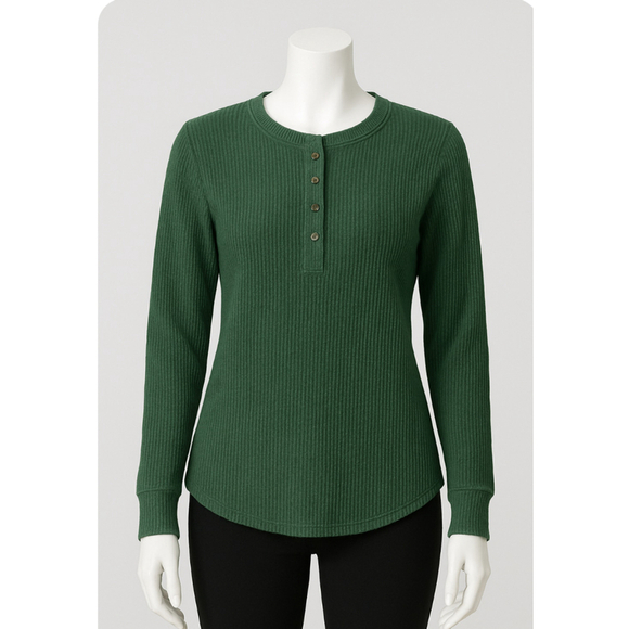 Women's Blu Pepper Size L Green Long Sleeve Henley Tee Standard - Picture 1 of 2